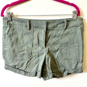 Olive green, cargo shorts, size 8.